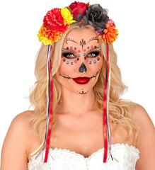 Serre tête Fleurs Avec Rubans Multicolore / Bandeau à Fleurs Jours des morts Mexicain / Couronne Halloween à Grosses Fleurs / La Maison Du Déguisement