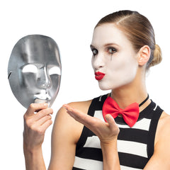 Masque Mime Visage Argent / Masque Neutre Argent Avec Front / La Maison Du Déguisement