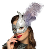 Loup Venice Prezioso Argent à plumes / Masque Vénitien Argent à Plumes / La Maison Du Déguisement