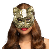 Masque Chat Miroir Disco Elégant Dorée / Loup Chat Mirroir Or / Demi Visage Chat Boule à Facettes Disco / La Maison Du Déguisement