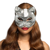 Masque Chat Miroir Disco Elégant Argent / Loup Chat Mirroir Argent / Demi Visage Chat Boule à Facettes Disco / La Maison Du Déguisement