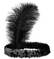 Bandeau à paillettes noir avec plumes / Serre-tête charleston noir / La Maison Du Déguisement