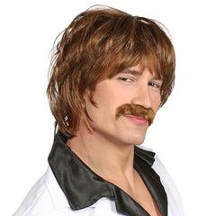 Perruque Style Année 60s Mod Shag Avec Moustache Marron / La Maison Du Déguisement