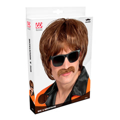 Perruque Style Année 60s Mod Shag Avec Moustache Marron / La Maison Du Déguisement