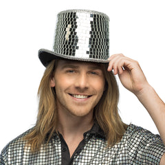 Chapeau Disco Haut De Forme / Chapeau Miroir Argent / Chapeau Boule Disco Argent / La Maison Du Déguisement