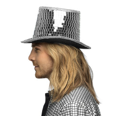 Chapeau Disco Haut De Forme / Chapeau Miroir Argent / Chapeau Boule Disco Argent / La Maison Du Déguisement