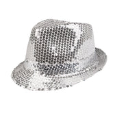 Chapeau Borsalino Sequins Disco Argent / Chapeau Popstar Sequins Argent / La Maison Du Déguisement