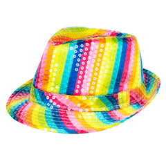 Chapeau Borsalino Sequins Multicolore / Chapeau Popstar Sequins Arc-en-ciel / La Maison du Déguisement