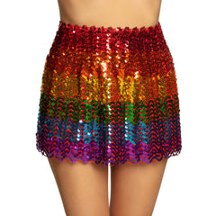 Jupe Disco Sequins Multicolore / Mini jupe à Sequins arc-en-ciel / La Maison Du Déguisement