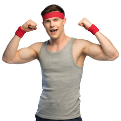 Set bandeau Rouge / Kit Bandeau et Poignets en éponge Rouge / Ensemble de 2 bracelets et bandeau / La Maison du Déguisement