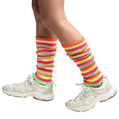 Guêtres Années 80 Arc-en-ciel néon / Jambières Arc-en-ciel Fluo Disco / La Maison Du Déguisement