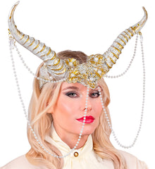 Serre tête Cornes Blanches / Coiffe Halloween à Cornes Blanches Ornée De Perles / Cornes Démons Blanc / La Maison Du Déguisement