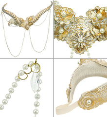 Serre tête Cornes Blanches / Coiffe Halloween à Cornes Blanches Ornée De Perles / Cornes Démons Blanc / La Maison Du Déguisement