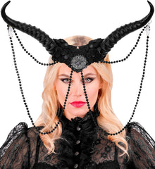 Serre tête Cornes Noires / Coiffe Halloween à Cornes Noires Ornée De Perles / Cornes Démons Noir / La Maison Du Déguisement