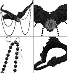 Serre tête Cornes Noires / Coiffe Halloween à Cornes Noires Ornée De Perles / Cornes Démons Noir / La Maison Du Déguisement