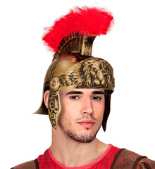 Casque Romain Or Avec Crête Rouge Luxe / Casque Antique Gladiateur Dorée / La Maison Du Déguisement