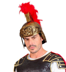 Casque Romain Or Avec Crête Rouge Luxe / Casque Antique Gladiateur Dorée / La Maison Du Déguisement
