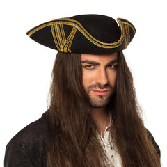 Chapeau Tricorne Royal Noir Galons Dorée / Chapeau Pirate Royal Fortune Or / La Maison Du Déguisement