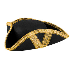 Chapeau Tricorne Royal Noir Galons Dorée / Chapeau Pirate Royal Fortune Or / La Maison Du Déguisement