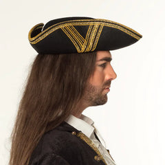 Chapeau Tricorne Royal Noir Galons Dorée / Chapeau Pirate Royal Fortune Or / La Maison Du Déguisement