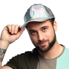 Casquette Holographique Argent / Casquette Années 80 Métallique Argent / Casquette Disco Argent Hologramme / La Maison Du Déguisement