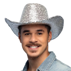 Chapeau Cowboy paillettes Argent / Chapeau Cow boy Sequins Argent / La Maison du Déguisement