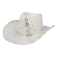 Chapeau Cowboy paillettes Argent / Chapeau Cow boy Sequins Argent / La Maison du Déguisement