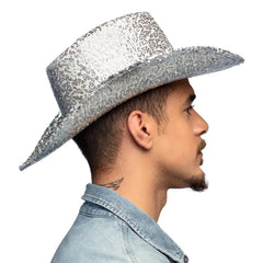 Chapeau Cowboy paillettes Argent / Chapeau Cow boy Sequins Argent / La Maison du Déguisement