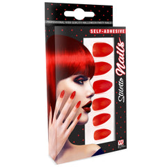 Ongles Rouges / Faux Ongles Rouges / Set 12 Ongles Rouges Auto Adhésifs / La Maison Du Déguisement