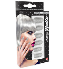Ongles Argent / Faux Ongles Paillettes Argent / Set 12 Ongles Argent Auto Adhésifs / La maison du déguisement