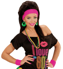 Set bandeau rose fluo / Kit Bandeau et Poignets en éponge rose / Ensemble de 2 bracelets et bandeau / La Maison du Déguisement