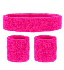 Set bandeau rose fluo / Kit Bandeau et Poignets en éponge rose / Ensemble de 2 bracelets et bandeau / La Maison du Déguisement