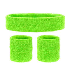 Set bandeau Vert fluo / Kit Bandeau et Poignets en éponge Vert / Ensemble de 2 bracelets et bandeau / La Maison du Déguisement
