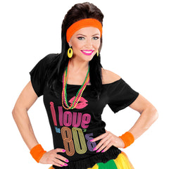 Set bandeau Orange Fluo / Kit Bandeau et Poignets en éponge Orange / Ensemble de 2 bracelets et bandeau / La Maison du Déguisement