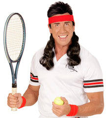 Bandeau rouge avec cheveux noirs / Perruque Bandeau rouge avec cheveux noirs / La Maison du Déguisement