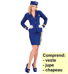 Déguisement Hôtesse De l’Air Bleu / Costume d’Hôtesse de l’Air Adulte / La Maison Du Déguisement