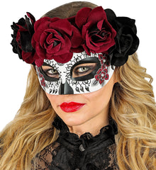 Masque Jour des Morts Squelette Mexicain / Loup Dia De Los Morts Avec Roses Noires et Rouges / Dia De Los Muertos Masque Avec Roses Noires et Bourgognes / La Maison Du Déguisement
