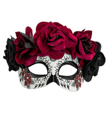 Masque Jour des Morts Squelette Mexicain / Loup Dia De Los Morts Avec Roses Noires et Rouges / Dia De Los Muertos Masque Avec Roses Noires et Bourgognes / La Maison Du Déguisement