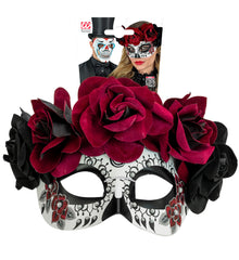 Masque Jour des Morts Squelette Mexicain / Loup Dia De Los Morts Avec Roses Noires et Rouges / Dia De Los Muertos Masque Avec Roses Noires et Bourgognes / La Maison Du Déguisement