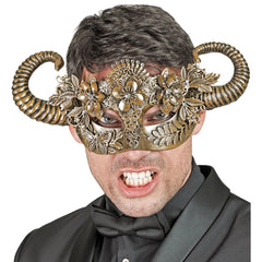 Masque Théâtre Mouton Or Avec Fleurs / Masque Halloween Démon Cornes Doré Luxe / La Maison Du Déguisement