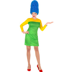 Déguisement Comics Girl Robe Jaune et Verte Avec Perruque / Costume Robe Cartoon Marge Simpsons avec Perruque / La Maison Du Déguisement