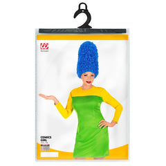 Déguisement Comics Girl Robe Jaune et Verte Avec Perruque / Costume Robe Cartoon Marge Simpsons avec Perruque / La Maison Du Déguisement