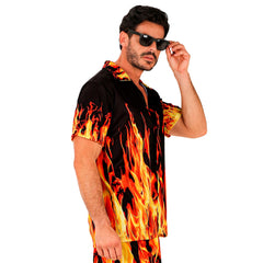 Chemise Flammes Adultes / Chemise Fête D'été / Chemise Diable Imprimée De Flammes / La Maison Du Déguisement
