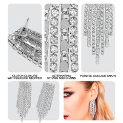 Boucles d'oreilles à strass et chaînes Argent / Boucles d'Oreilles Pendantes Rock Node Années 20 et 30 / Boucles d'oreilles Paillettes / La Maison Du Déguisement