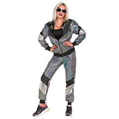 Déguisement Survêtement Hologramme Années 80s Femme / Costume Jogging Année 80 Réfléchissant Argent Femme / La Maison Du déguisement