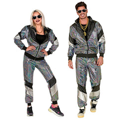 Déguisement Survêtement Hologramme Années 80s Homme / Costume Jogging Année 80 Réfléchissant Argent Homme / La Maison Du déguisement