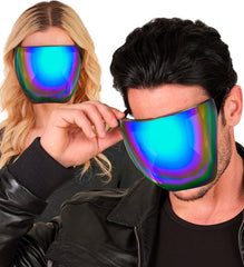 Lunettes Écran Facial Miroir Disco Bleu Et Violet / Face Shield Mirror Lens Blue et Purpel / Lunettes Pop Star Chanteur Lady G / La Maison Du Déguisement