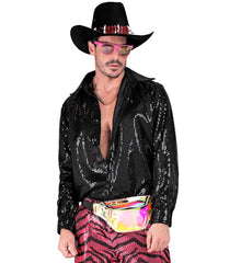 Location Déguisement Chemise Party Fashion / Location Costume Chemise sequins noir luxe / La maison du déguisement