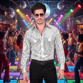 Déguisement Chemise Paillettes Party Fashion Argent / Chemise Sequins Luxe Argent Homme / La Maison Du Déguisement