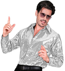 Location Chemise Paillettes Party Fashion Argent Homme / Location Chemise Sequins Luxe Argent / La Maison Du Déguisement